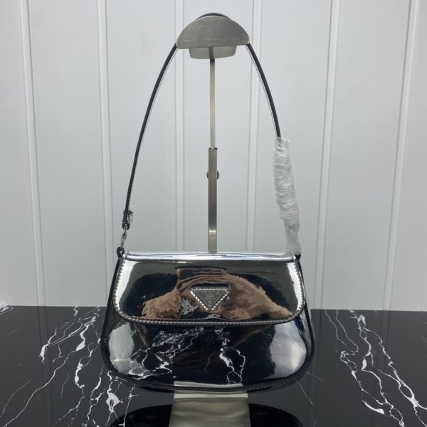 Cleo brushed leather shoulder bag with flap 1BD311 Silver/Black