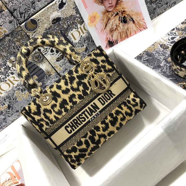 AAA-Leopard Medium Lady D-Lite Bag M0566/Embroidery