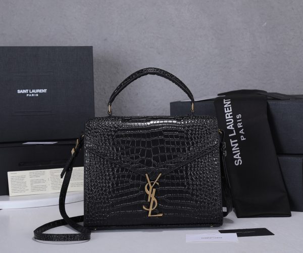 Cassandra Medium Top Handle Bag In Crocodile-embossed Shiny Leather