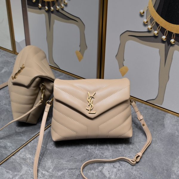 Beige LOULOU TOY STRAP BAG IN QUILTED "Y" LEATHER