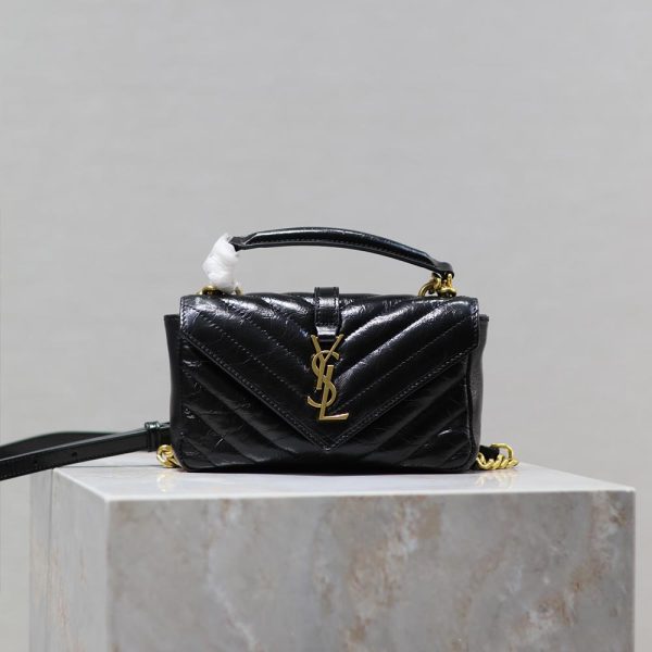 College Mini Chain Bag In Shiny Crackled Leather