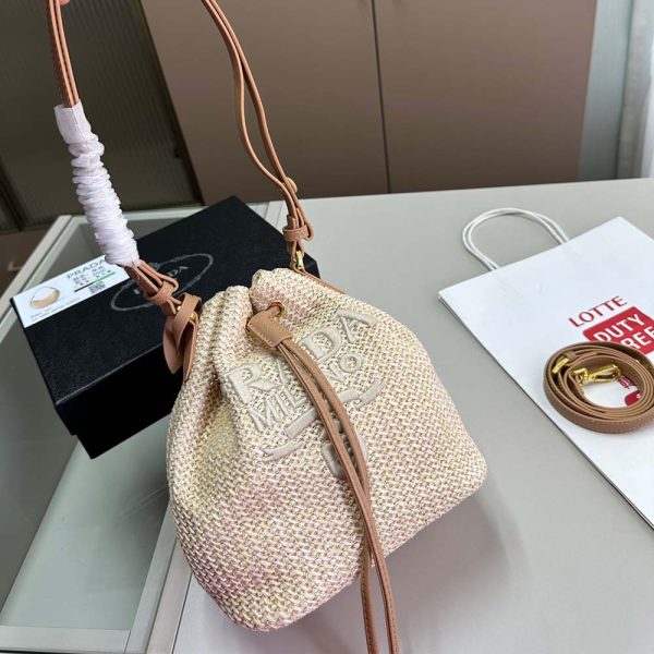 Crochet and leather mini-bucket bag
