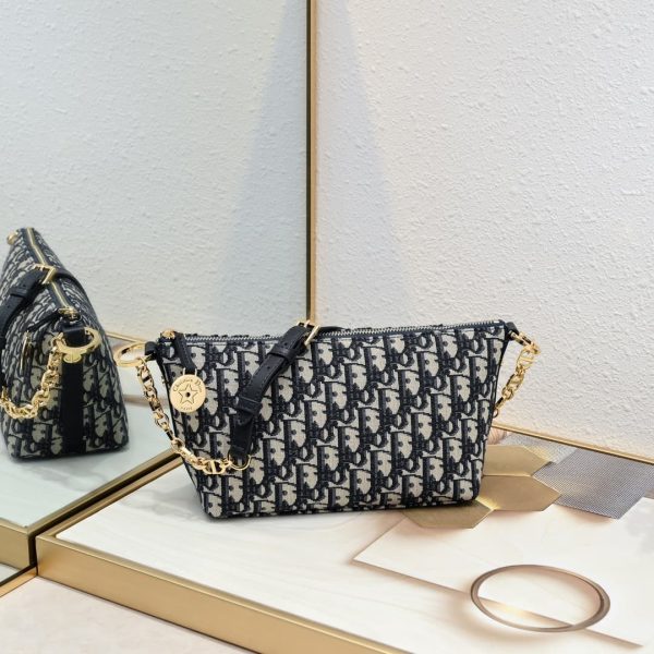 Diorstar Hobo Bag with Chain-Black/Blue