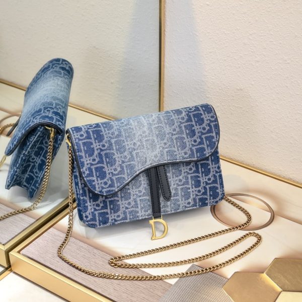 Denim Saddle Pouch with Chain