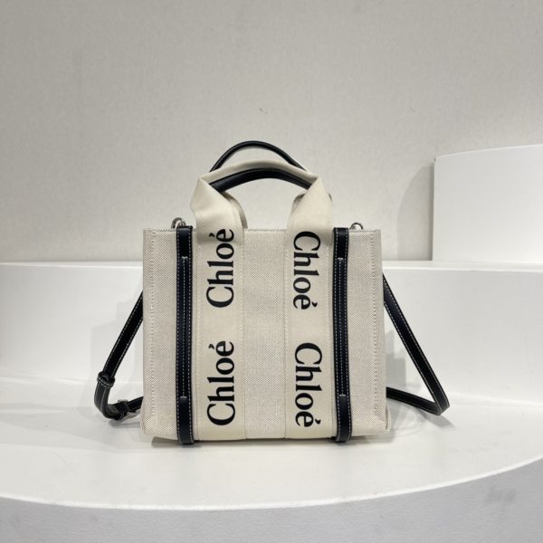 Small/Medium Woody Tote Bag In Linen-black