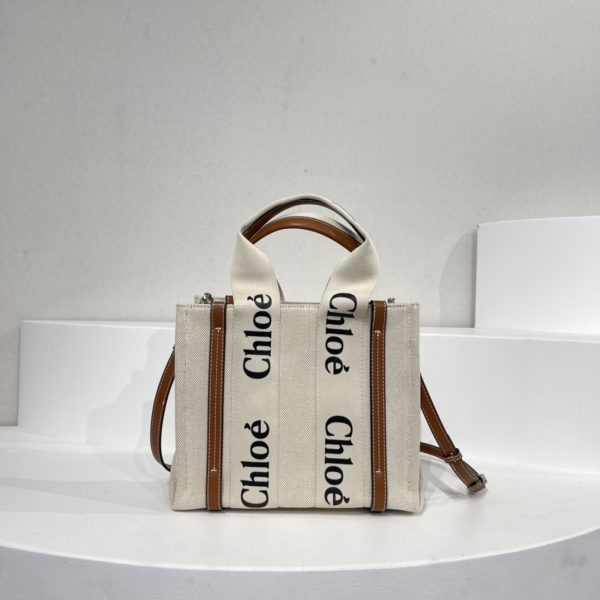 Small/Medium Woody Tote Bag In Linen-brown
