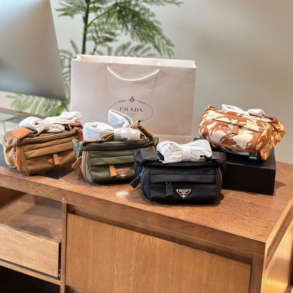 Re-Nylon and leather shoulder bag
