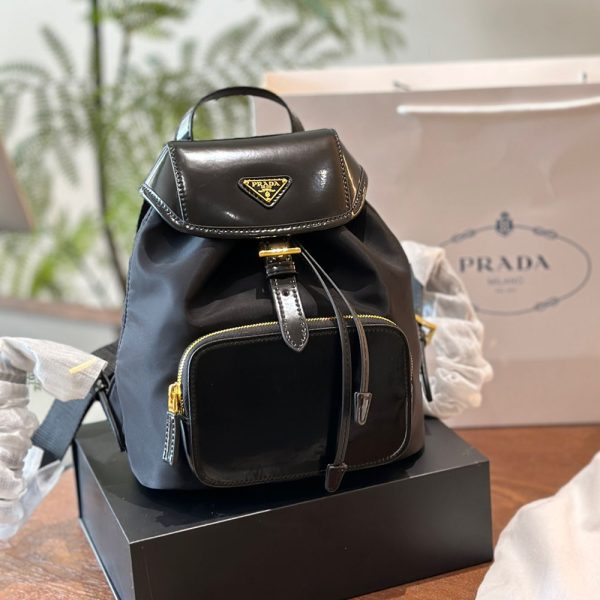 Medium Re-Nylon and brushed leather backpack