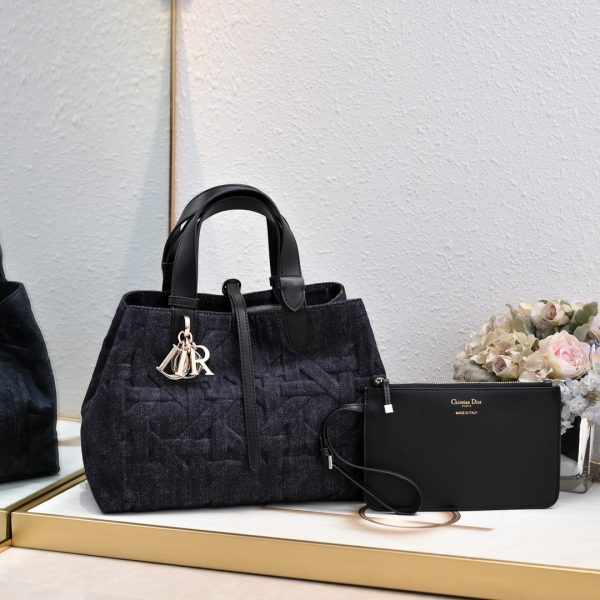 Black Graphic Cannage Denim Medium Dior Toujours Bag
