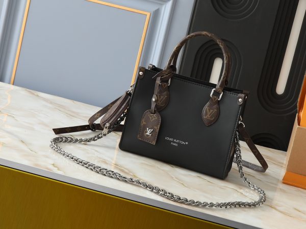 Black Leather Onthego PM Handbag