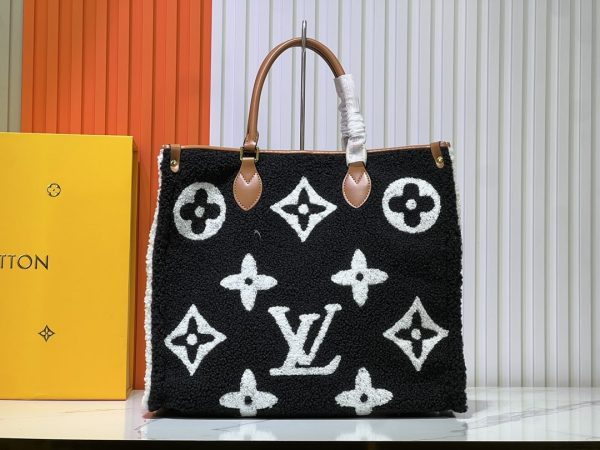 Shearling Style Monogram Onthego MM Tote Bag