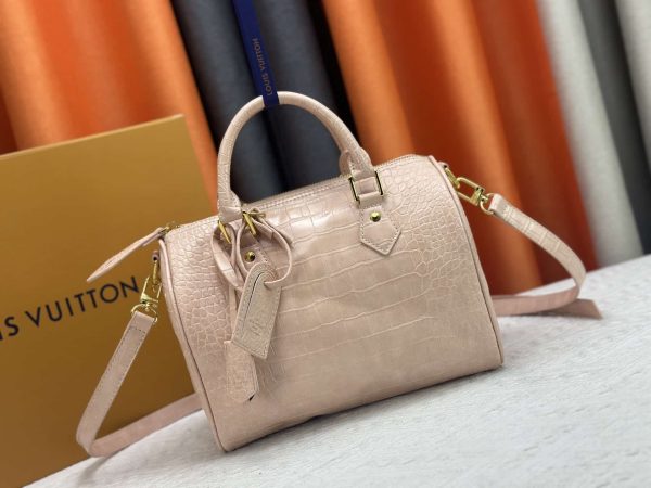 Crocodile Leather Speedy 25 Satchel Bag Beige