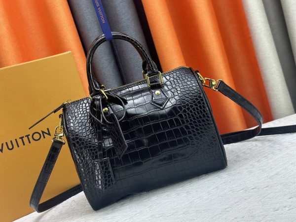 Crocodile Leather Speedy 25 Satchel Bag Black