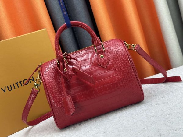 Crocodile Leather Speedy 25 Satchel Bag Red
