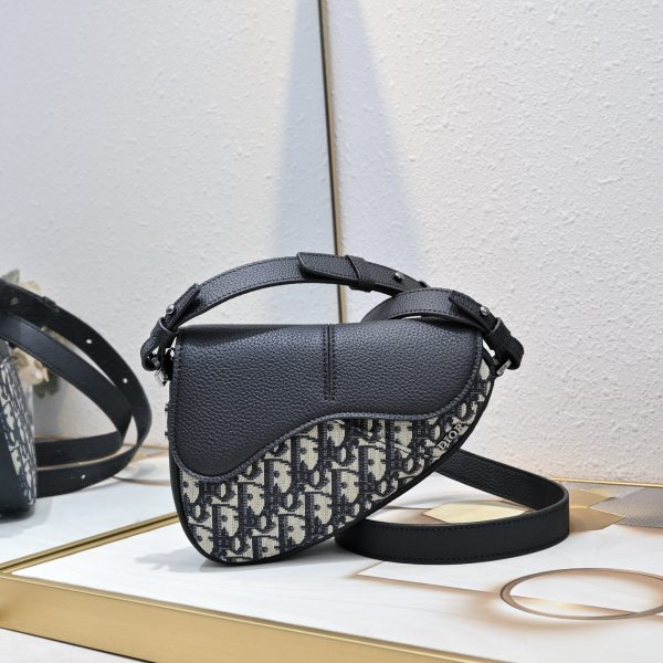 Mini Saddle Bag Beige and Black Dior Oblique Jacquard with Black