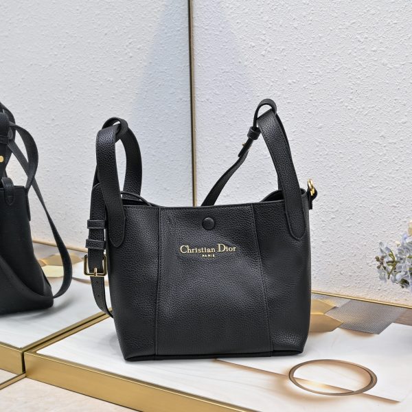 Small Signature Bucket Bag Latte Grained Calfskin