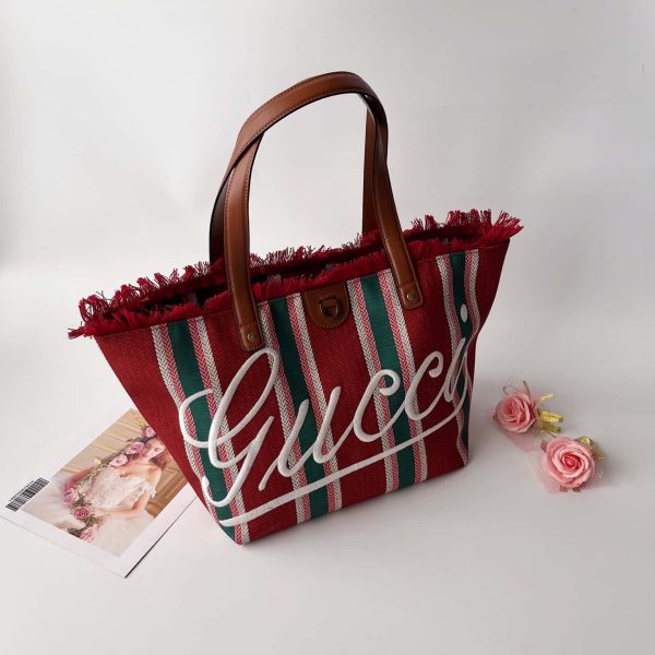 Embroidered Medium Canvas Tote Bag red