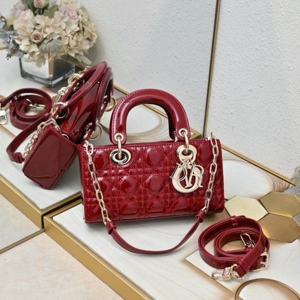 Small Lady D-Joy Bag Cherry Red Patent Cannage Calfskin