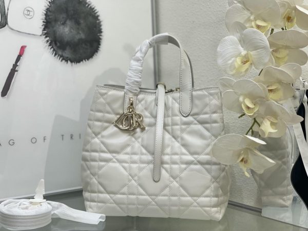 Small Dior Toujours Vertical Tote Bag White