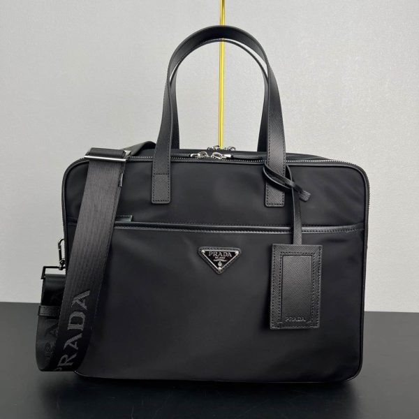 Re-Nylon and Saffiano leather briefcase 2VE015
