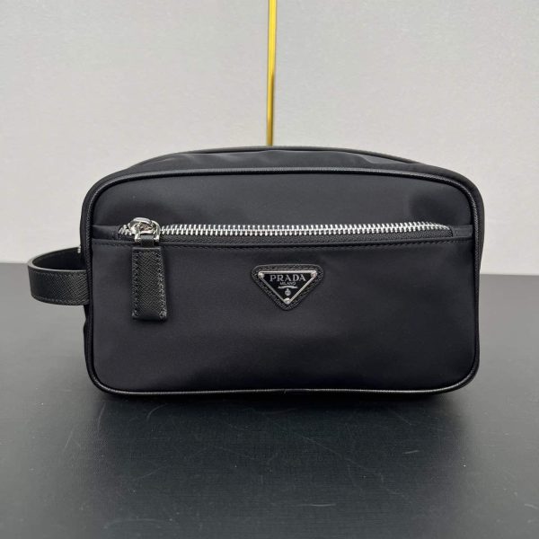 Re-Nylon and Saffiano leather travel pouch