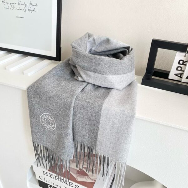 Hermes Summer Block Muffler Gris Chine with box gray