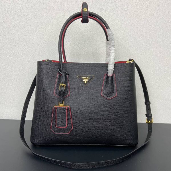 Double Saffiano leather tote bag M/L black