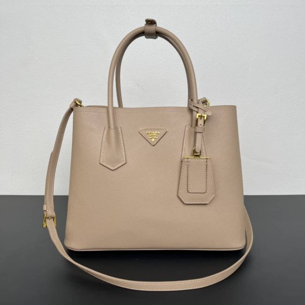 Double Saffiano leather tote bag M/L beige