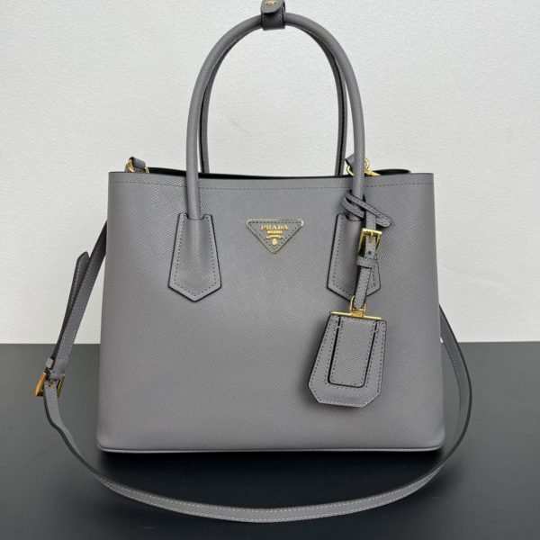 Double Saffiano leather tote bag M/L gray