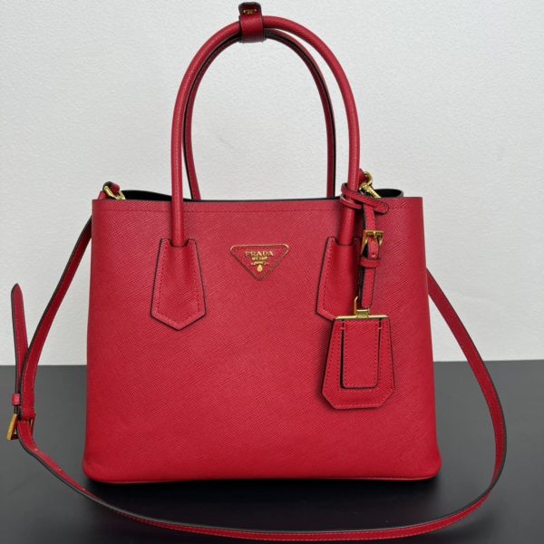 Double Saffiano leather tote bag M/L red