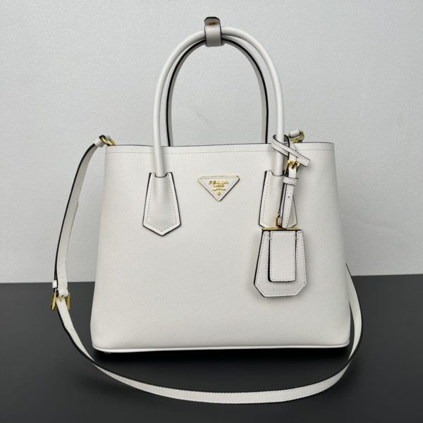 Double Saffiano leather tote bag M/L white