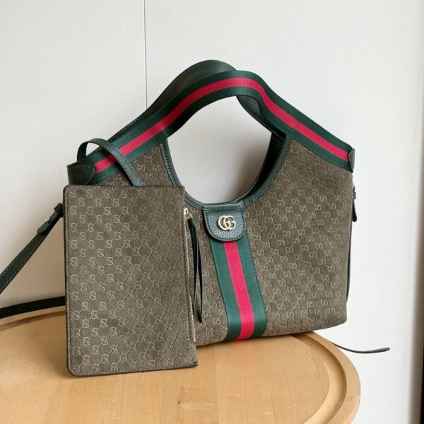 Gucci Giglio small tote bag suede darkgreen