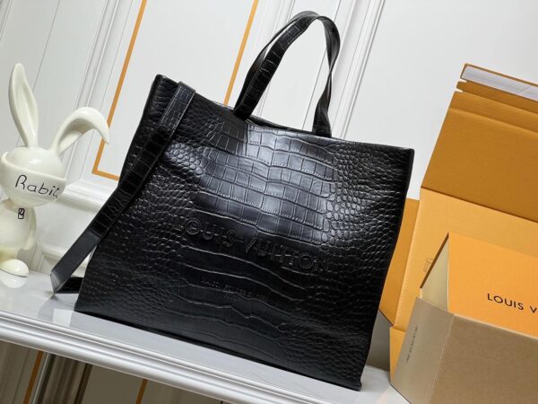 Crocodile‑embossed Shopper Tote MM Black