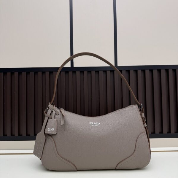 Prada Aimèe large leather shoulder bag gray
