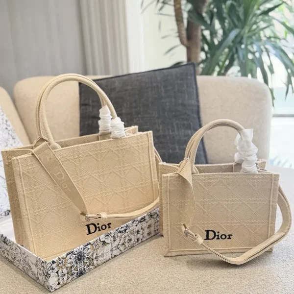 Dior Book Tote with Strap Raffia