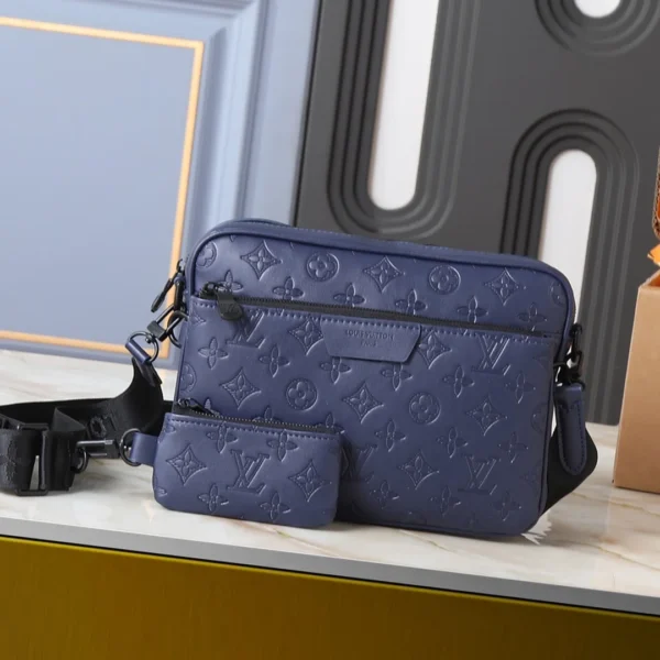 Monogram Shadow Navy Blue Trio Messenger
